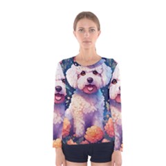 Cute Puppy With Flowers Women s Long Sleeve T-shirt