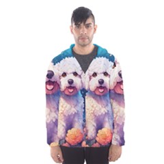 Cute Puppy With Flowers Men s Hooded Windbreaker