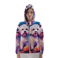 Cute Puppy With Flowers Women s Hooded Windbreaker