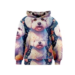 Cute Puppy With Flowers Kids  Pullover Hoodie