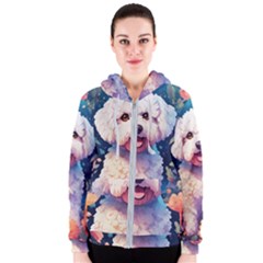 Cute Puppy With Flowers Women s Zipper Hoodie