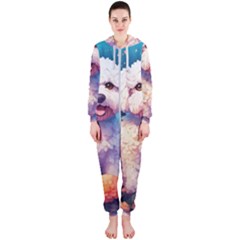 Cute Puppy With Flowers Hooded Jumpsuit (ladies)