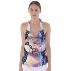 Cute Puppy With Flowers Tie Back Tankini Top by Sparkle