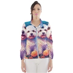 Cute Puppy With Flowers Women s Windbreaker