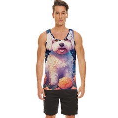 Cute Puppy With Flowers Men s Wide Collar Tank Top by Sparkle