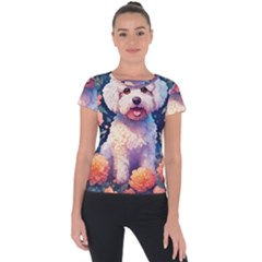 Cute Puppy With Flowers Short Sleeve Sports Top  by Sparkle