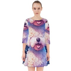 Cute Puppy With Flowers Smock Dress by Sparkle