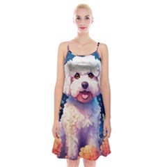 Cute Puppy With Flowers Spaghetti Strap Velvet Dress