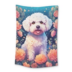 Cute Puppy With Flowers Small Tapestry