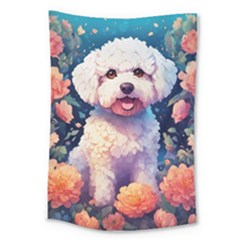 Cute Puppy With Flowers Large Tapestry