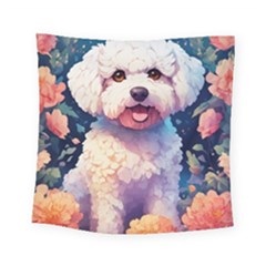 Cute Puppy With Flowers Square Tapestry (small)