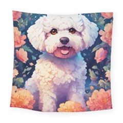 Cute Puppy With Flowers Square Tapestry (large)