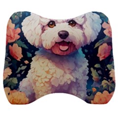 Cute Puppy With Flowers Velour Head Support Cushion by Sparkle