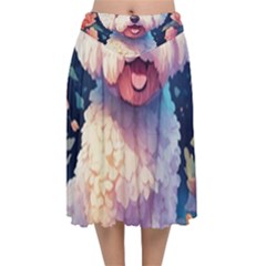 Cute Puppy With Flowers Velvet Flared Midi Skirt