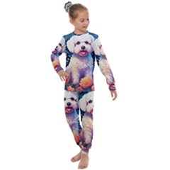 Cute Puppy With Flowers Kids  Long Sleeve Set 