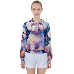 Cute Puppy With Flowers Women s Tie Up Sweat