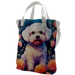 Cute Puppy With Flowers Canvas Messenger Bag by Sparkle