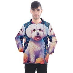 Cute Puppy With Flowers Men s Half Zip Pullover