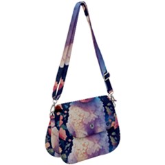 Cute Puppy With Flowers Saddle Handbag by Sparkle