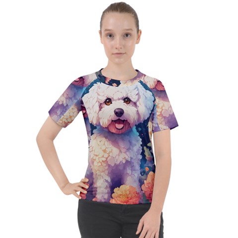 Cute Puppy With Flowers Women s Sport Raglan T-shirt by Sparkle