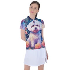 Cute Puppy With Flowers Women s Polo T-shirt