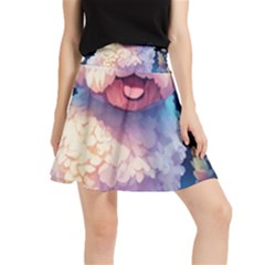 Cute Puppy With Flowers Waistband Skirt