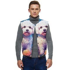 Cute Puppy With Flowers Men s Button Up Puffer Vest	