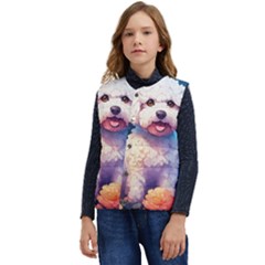 Cute Puppy With Flowers Kid s Button Up Puffer Vest	