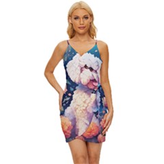 Cute Puppy With Flowers Wrap Tie Front Dress by Sparkle