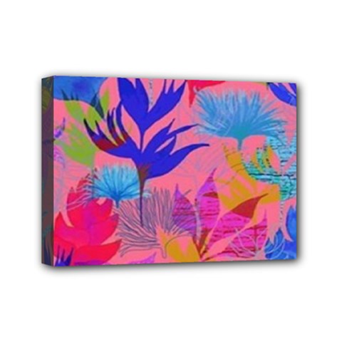 Pink And Blue Floral Mini Canvas 7  X 5  (stretched) by Sparkle