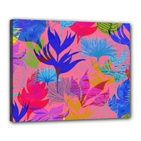 Pink And Blue Floral Canvas 20  X 16  (stretched) by Sparkle