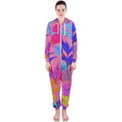 Pink And Blue Floral Hooded Jumpsuit (ladies)