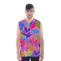 Pink And Blue Floral Men s Basketball Tank Top by Sparkle