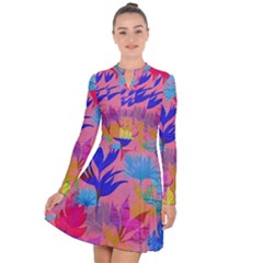 Pink And Blue Floral Long Sleeve Panel Dress by Sparkle