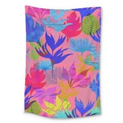 Pink And Blue Floral Large Tapestry