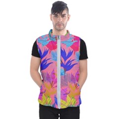 Pink And Blue Floral Men s Puffer Vest