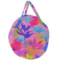 Pink And Blue Floral Giant Round Zipper Tote by Sparkle