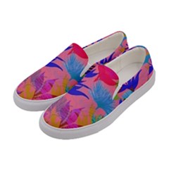 Pink And Blue Floral Women s Canvas Slip Ons by Sparkle