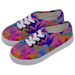 Pink And Blue Floral Kids  Classic Low Top Sneakers by Sparkle