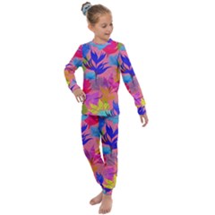 Pink And Blue Floral Kids  Long Sleeve Set  by Sparkle