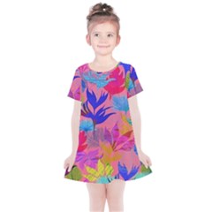 Pink And Blue Floral Kids  Simple Cotton Dress by Sparkle