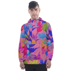 Pink And Blue Floral Men s Front Pocket Pullover Windbreaker