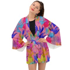 Pink And Blue Floral Long Sleeve Kimono by Sparkle