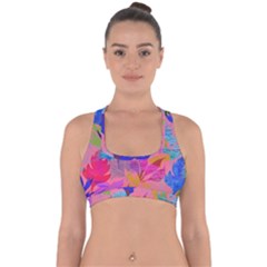 Pink And Blue Floral Cross Back Hipster Bikini Top  by Sparkle