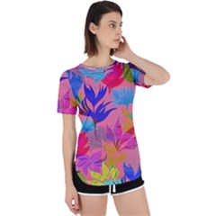 Pink And Blue Floral Perpetual Short Sleeve T-shirt by Sparkle