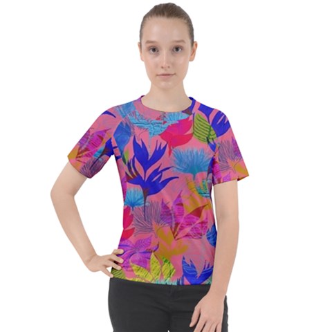 Pink And Blue Floral Women s Sport Raglan T-shirt by Sparkle