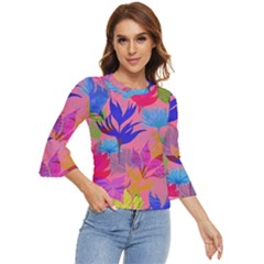 Pink And Blue Floral Bell Sleeve Top