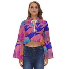 Pink And Blue Floral Boho Long Bell Sleeve Top