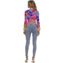 Pink And Blue Floral Long Sleeve V-Neck Top View4