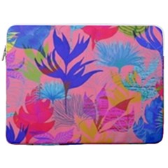 Pink And Blue Floral 17  Vertical Laptop Sleeve Case With Pocket